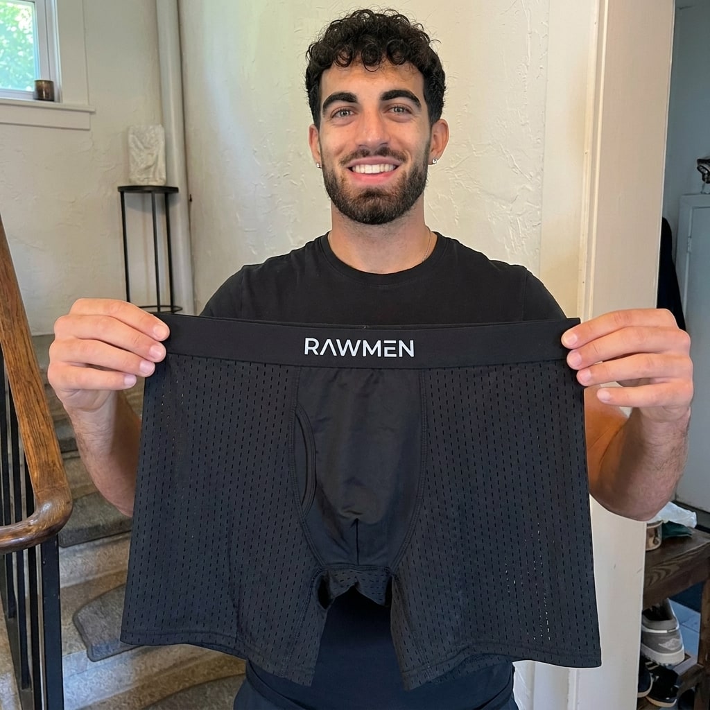 Cliente mostrando el bóxer negro RAWMEN
